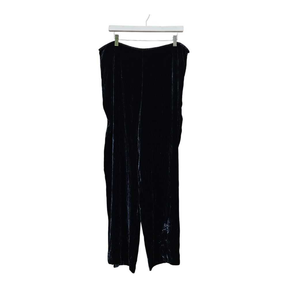 Talbots Black Crushed Velvet Wide Leg Dress Pants Silk Blend Size 20 Vtg